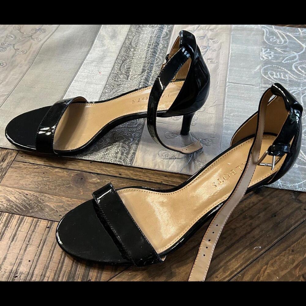 TALBOTS Black Patent Leather Slingback Open Toe Stiletto Heels Sz 8